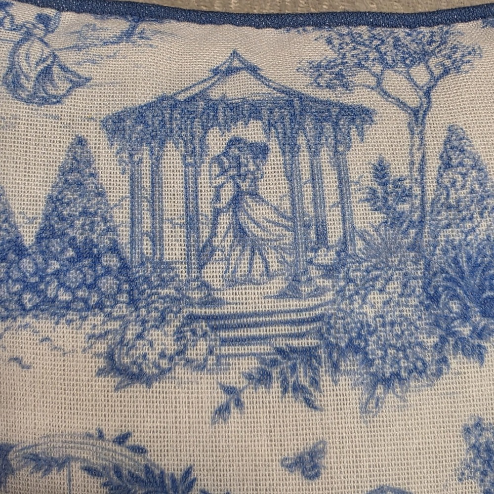 Bridgerton Toile Throw Pillow Blue White Garden Tassel Cushion 10" x 10" Dating - Picture 6 of 16